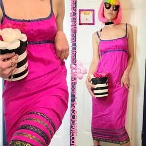 🌺 Betsey Johnson Silk HOT PINK 1990's Sundress 🌺